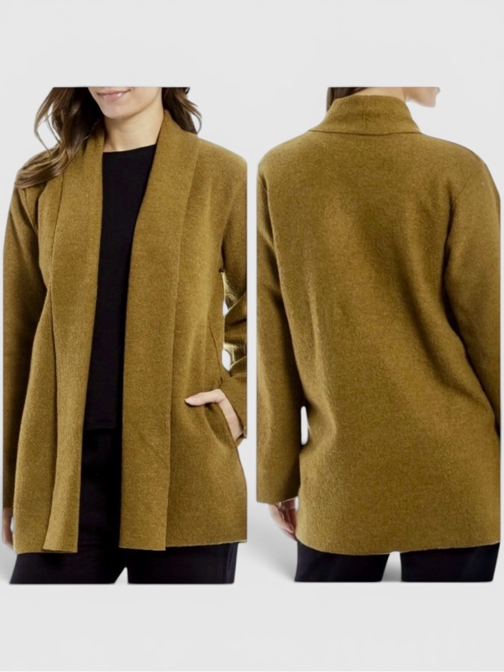 727 NWT! Eileen Fisher Boiled Merino Wool Open Front Cardigan Jacket w/ Pockets